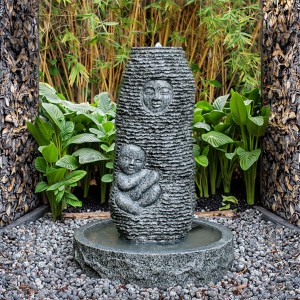 Modern European Style Grey Granite Stone Outdoor Fountain Waterfall Hand Carved Garden Decoration Ornament Marble Product
