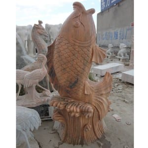 Life size red antique garden stone fish sculpture outdoor