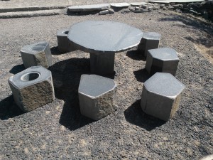 Basalt outdoor table and stool