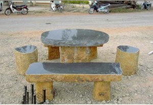 Basalt outdoor table and stool