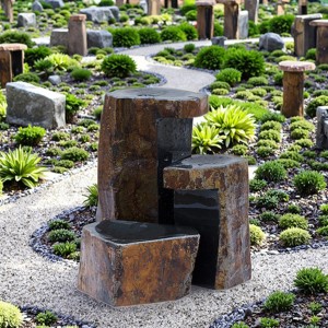 Formal basalt column fountain set