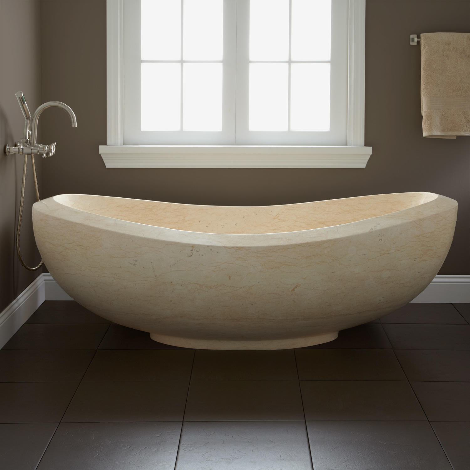 beige stone tub