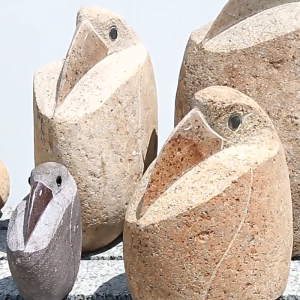 Natural boulder rock pelican carving