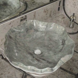 Gray Natural Stone Fluted Round Bathroom Basin
