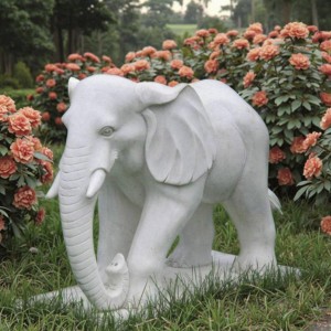 Pure White Marble Elephant Ornament – Elegant Landscape Art for Estate & Villa