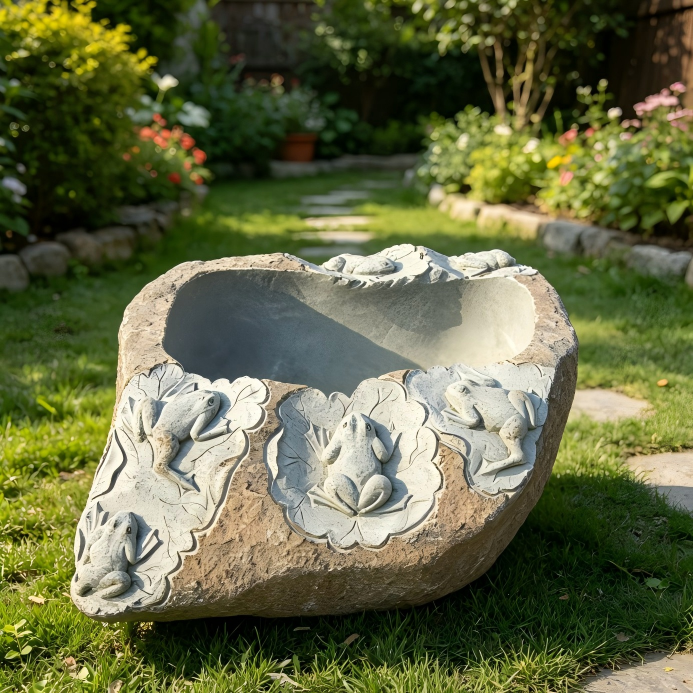 Hand-Carved River Stone Bird Bath, Welcome Birds to Your Garden
