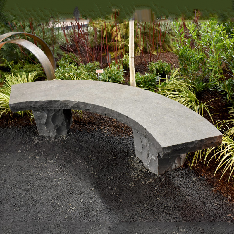 curved basalt stone bench