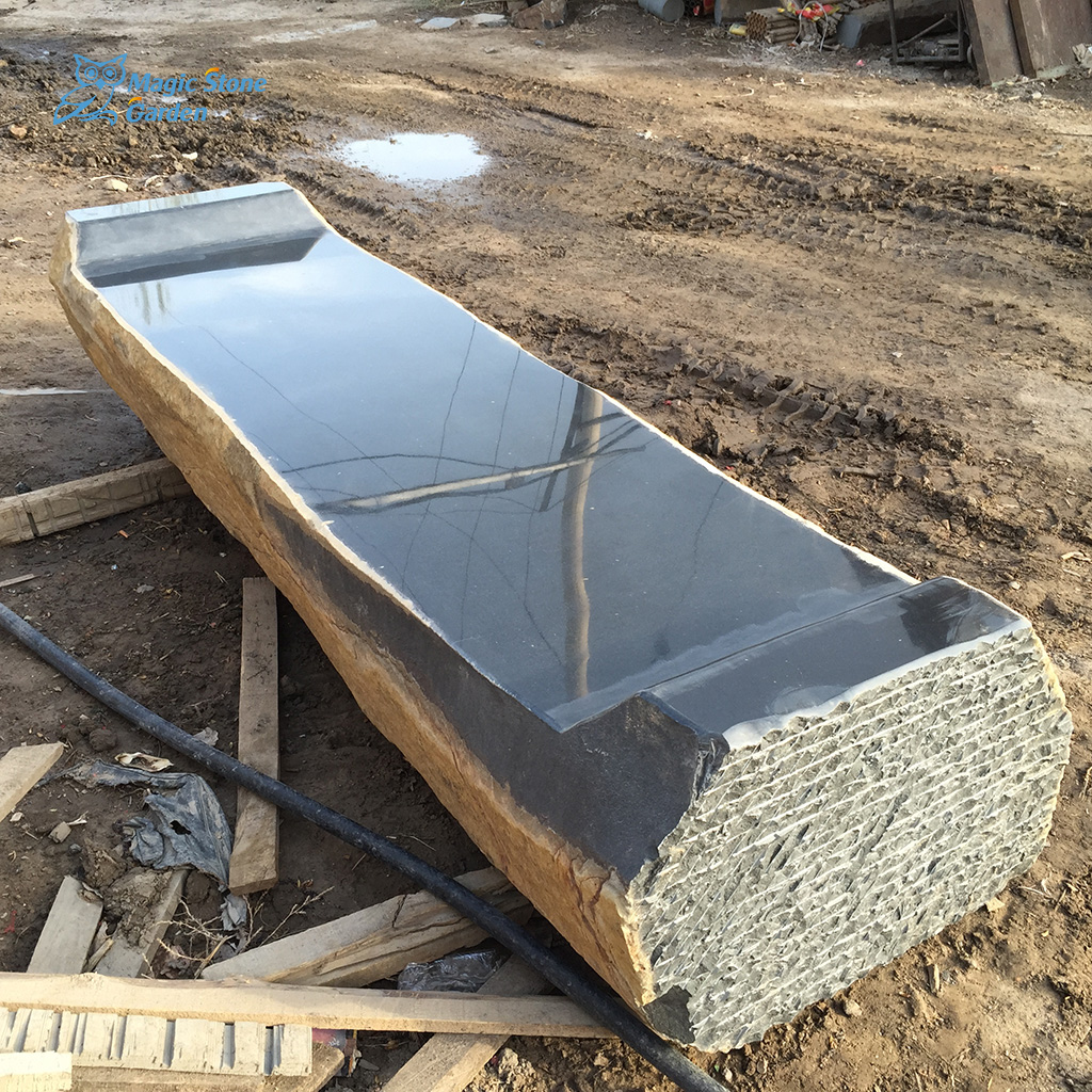 Natural Basalt Garden Bench with Polished Top