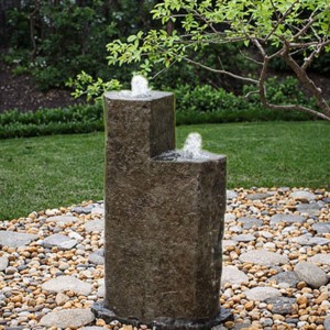 Dual Spray Basalt Column Fountain Unique Garden Water Feature