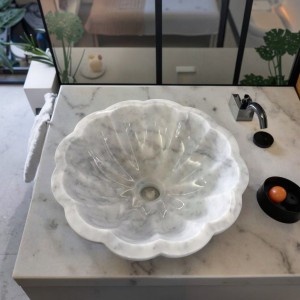 White Carved Marble Vessel Sink for Elegant Vanity