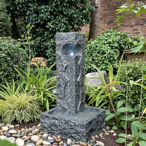 Dark Grey Granite LED Light Garden Fountain Hand Carved Natural Stone Product for Villas
