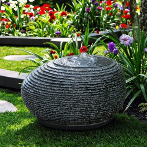 Black Granite Outdoor Fountain Hand-Carved Oval Sphere for European Style Water Garden Courtyard Park Yard Landscape Decor