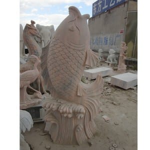 Discount wholesale Corner Kitchen Sink -
 Life size red antique garden stone fish sculpture outdoor – Magic Stone