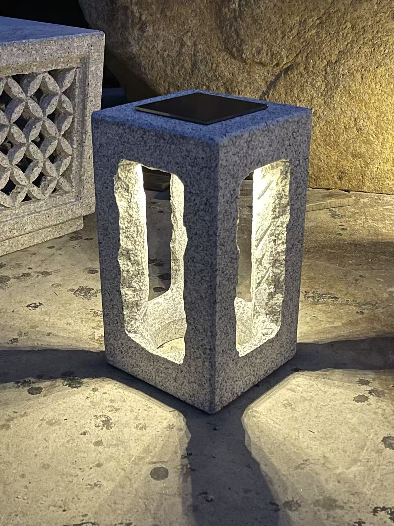 Solar-Powered Hollow Granite Stone Lanterns: Eco-Friendly Zen Glow for Outdoor Spaces