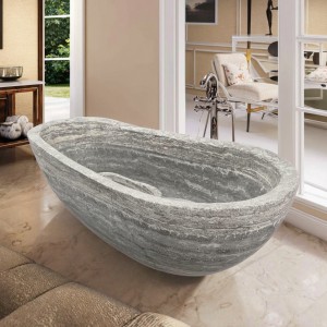 Grey Stone Curved Freestanding Bathtub
