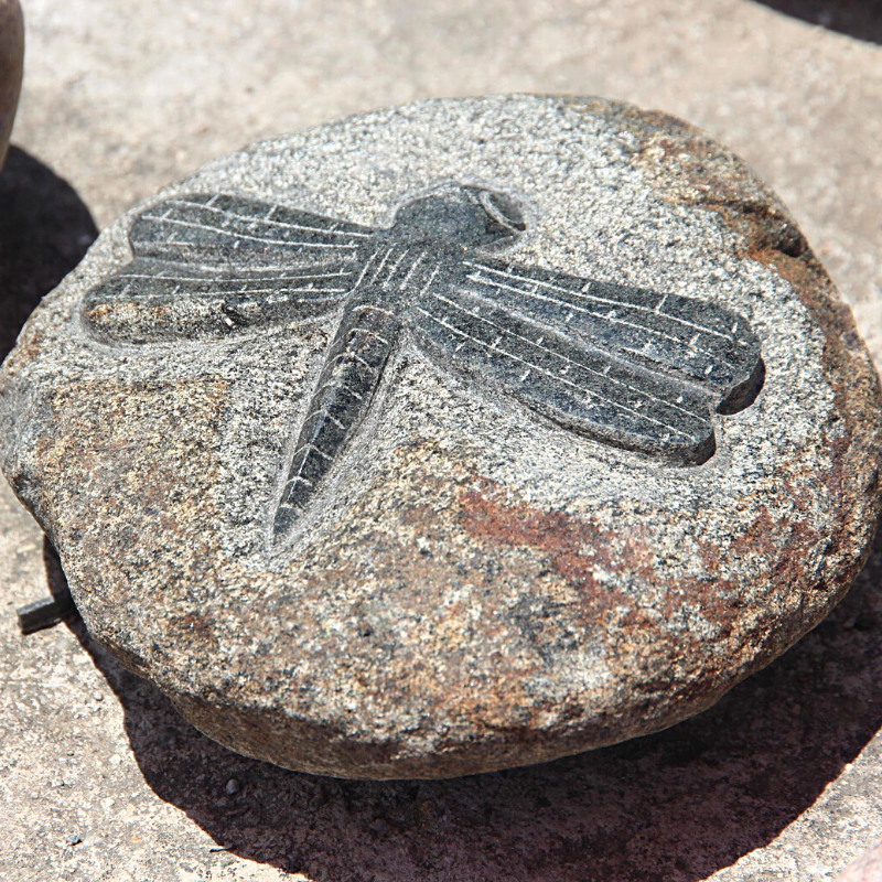 dragonfly boulder carving