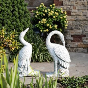 Natural Granite Crane Pair Sculpture Elegant Stone Garden Product