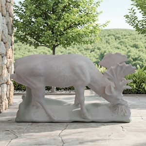 Hand – Carved Stone Deer Sculpture Garden Art Decor