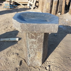 Natural Basalt Pedestal Bird Bath for Gardens