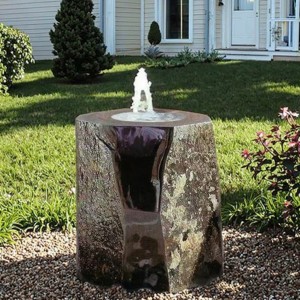 Handcrafted Rustic Basalt Water Column Fountain Outdoor Elegant Water Feature for Backyard
