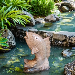 Marble Fish Sculpture with Pond Scene, Garden Water Feature Ornament