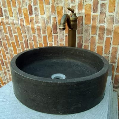 Hot sale Stone Column Fountains -
 Black limestone round sink – Magic Stone