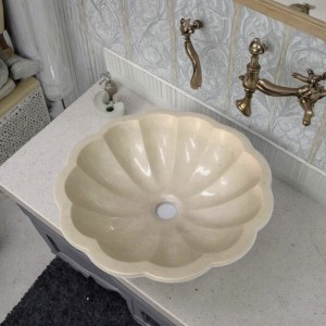 White Carved Marble Vessel Sink for Elegant Vanity