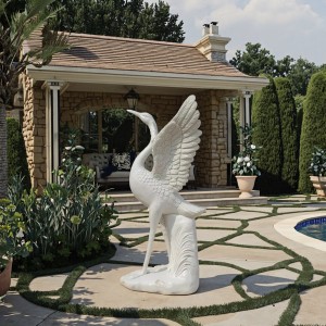 Graceful Stone Crane Sculpture Garden Water Feature Ornament