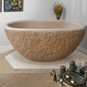 Round Natural Stone Bathtub with Organic Shape for Spa-Like Bathroom Relaxation Spaces