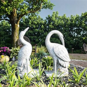 Natural Granite Crane Pair Sculpture Elegant Stone Garden Product