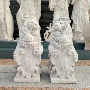 Modern Design White Marble Lion Statues Outdoor Decorations Hand Carved Standing Animal Statues with 1 Year Warranty