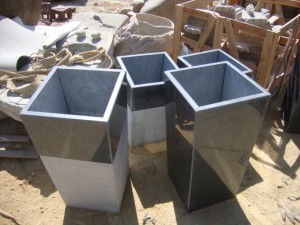 Black granite flower pot for outdoor garden decor
