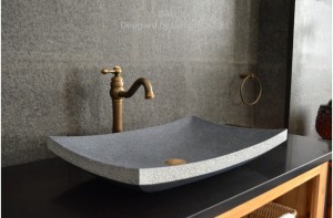 Rectangle shape granite stone modern bathroom sink