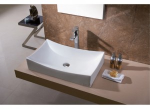 Rectangle white marble stone vessel sink