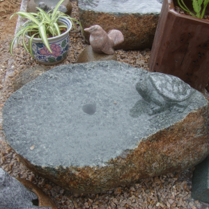 Boulder birdbath fountain with turtle statue