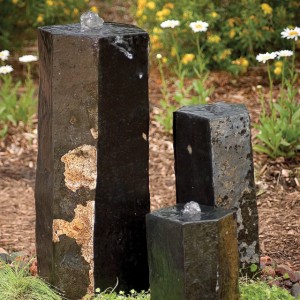 3 pieces semi-polished basalt column water fountain set