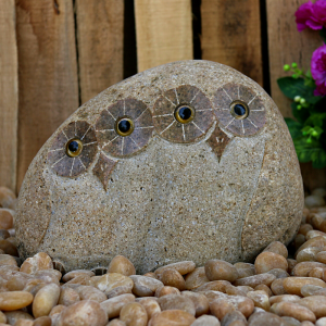 Twins rock owl carving