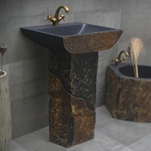 Natural cobble stone wash basin sink