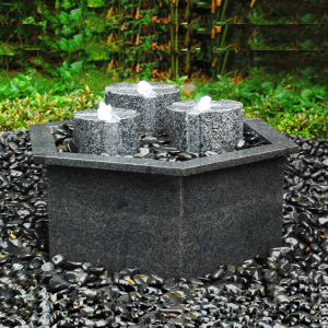 Three pillars granite  block fountain with basin for sale